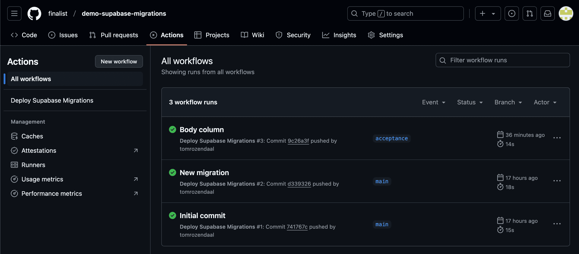 Github Actions tab